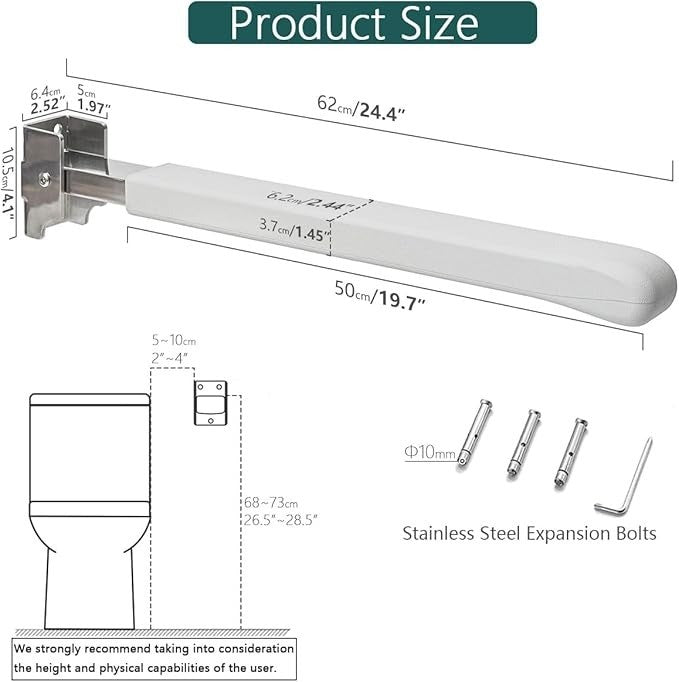 Foldable Toilet Safety Rails, Support for Elderly Disabled, Wall-mounted Grab