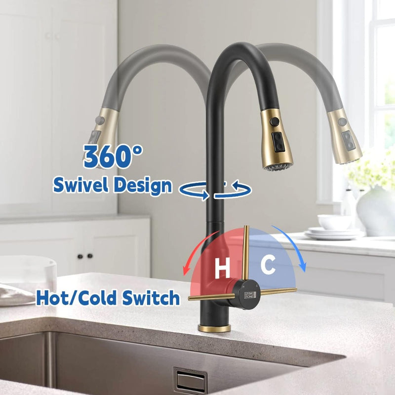 Kitchen Sink Tap Mixer Stainless Steel Black Gold