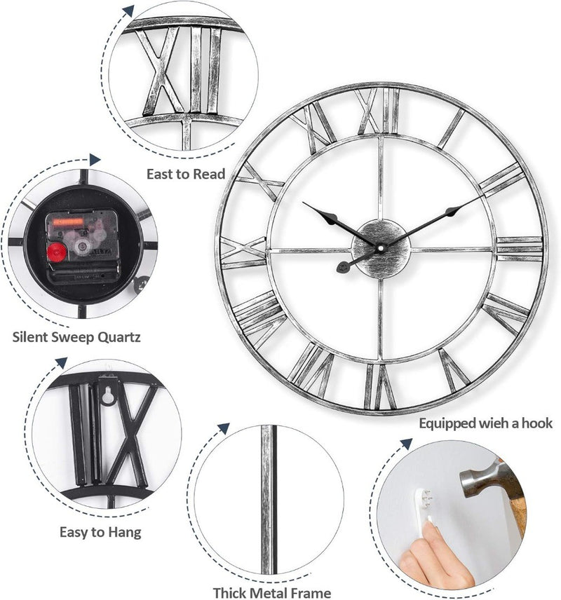 Silent Wall Clock 40cm Silver