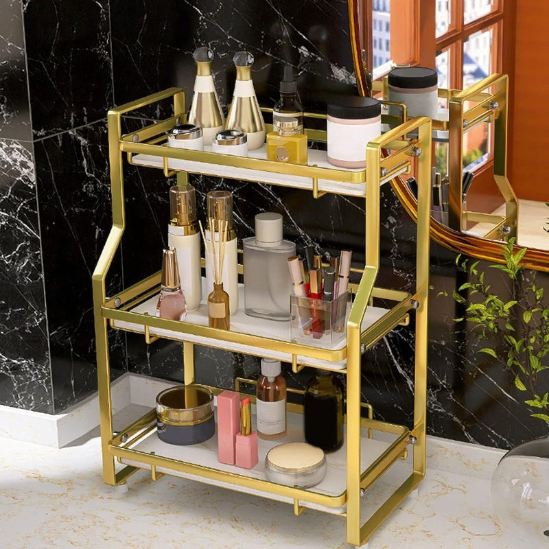 Modern Bathroom Cabinet 3 Tier White and Gold