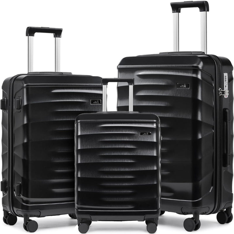 Luggage Set Black 3 Piece Hard Shell