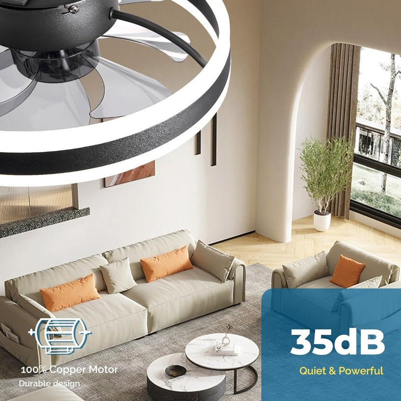 16 Inch Smart Ceiling Fans with Lights and Remote, Flush Mount Ceiling Fan