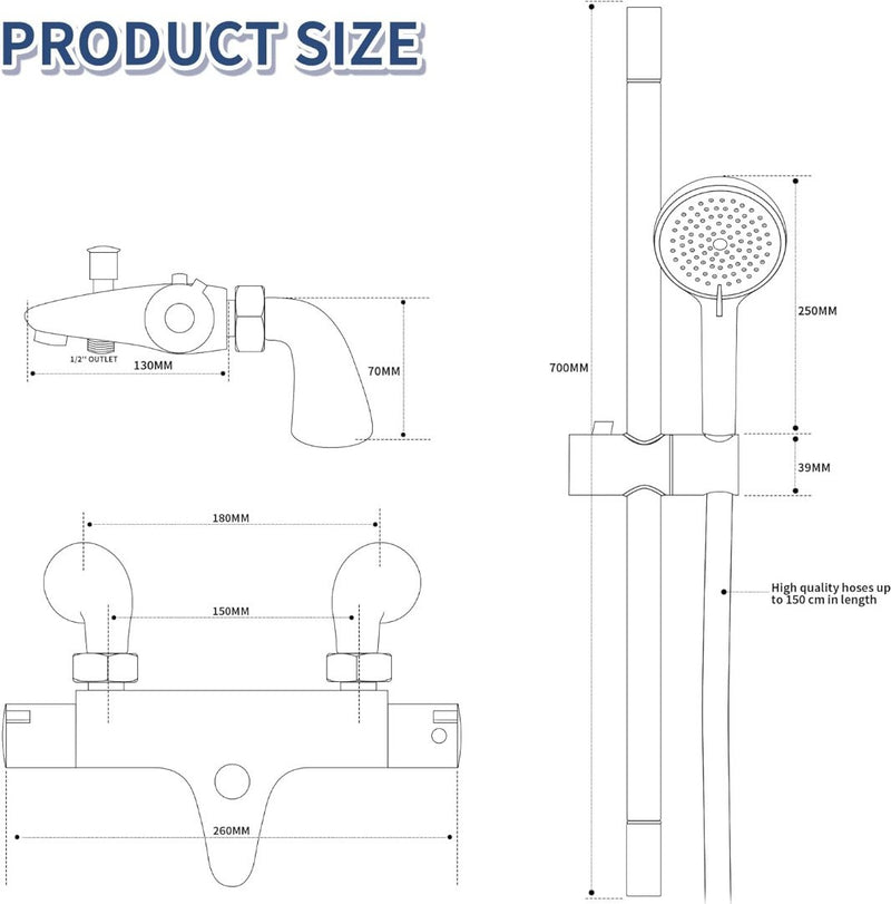 Thermostatic Bath Shower Mixer Tap Set Chrome