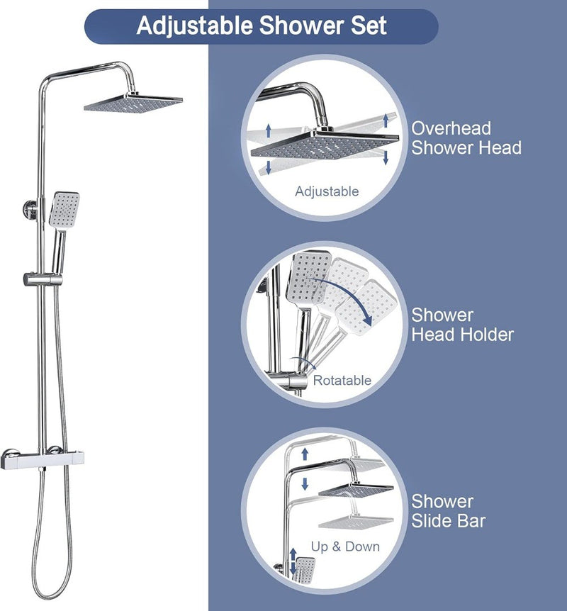 Thermostat Shower System Square Mixer Set Chrome