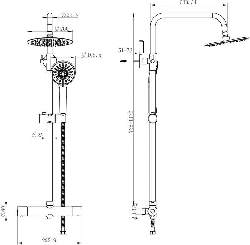 Thermostatic Shower Mixer Set Round Chrome