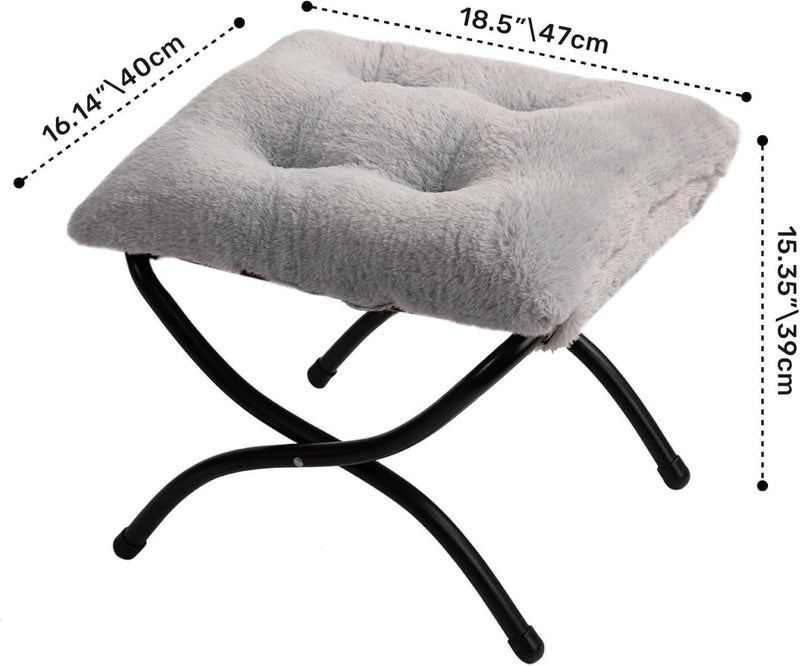 Plush Footstool Foldable Footrest Stool with Metal Legs Soft Warm Ottoman seat