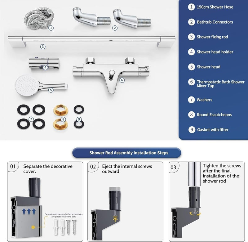 Thermostatic Bath Shower Mixer Tap Set Chrome