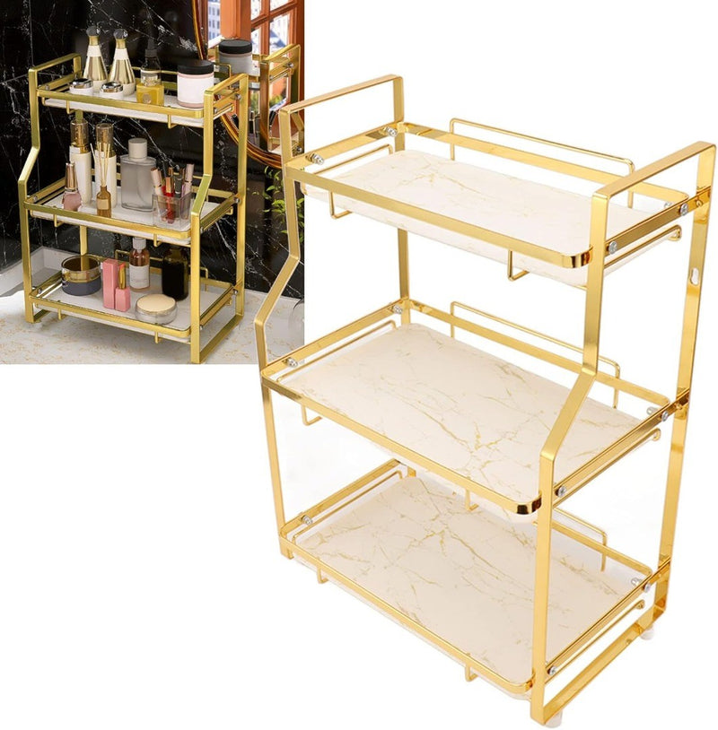 Modern Bathroom Cabinet 3 Tier White and Gold