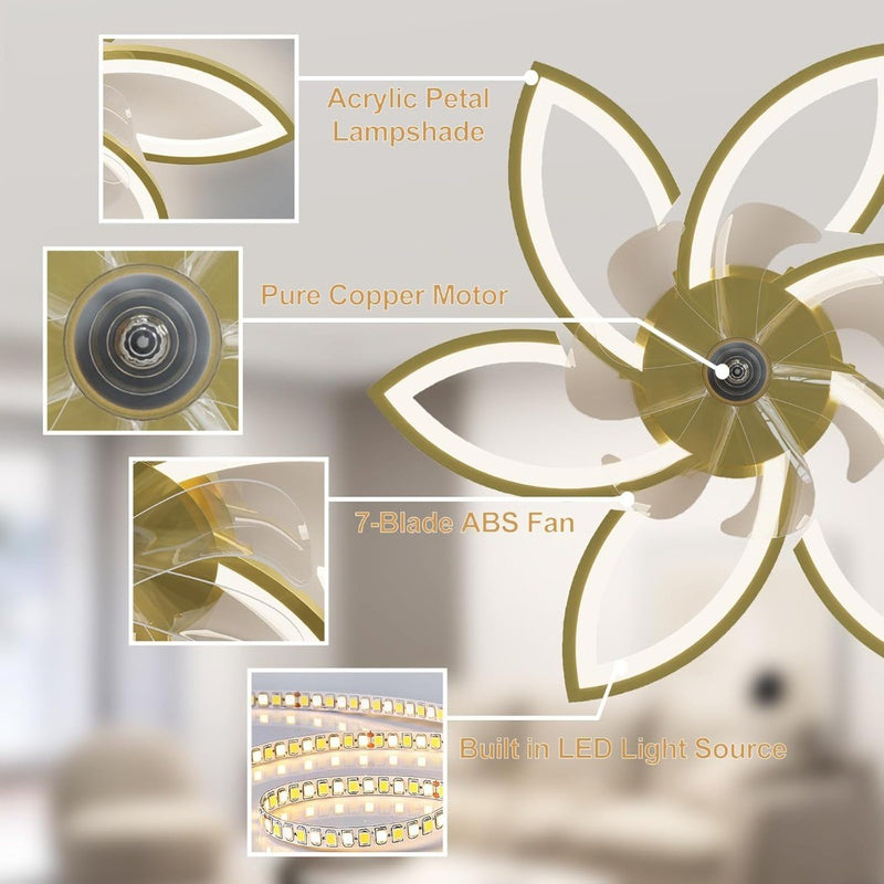 Depuley 30''Ceiling Fans with Lights and Remote, Golden Flower Shape Led Ceiling