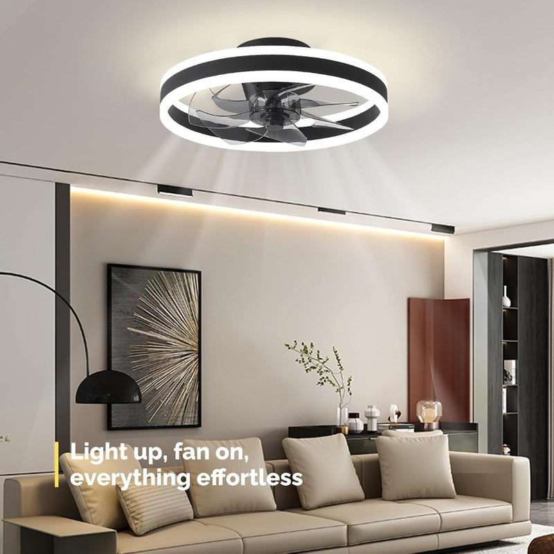 16 Inch Smart Ceiling Fans with Lights and Remote, Flush Mount Ceiling Fan