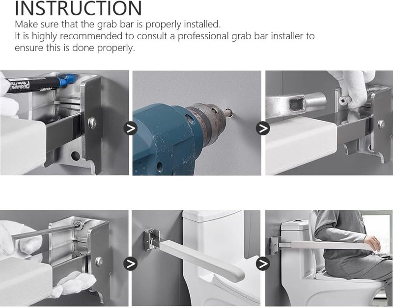 Foldable Toilet Safety Rails, Support for Elderly Disabled, Wall-mounted Grab