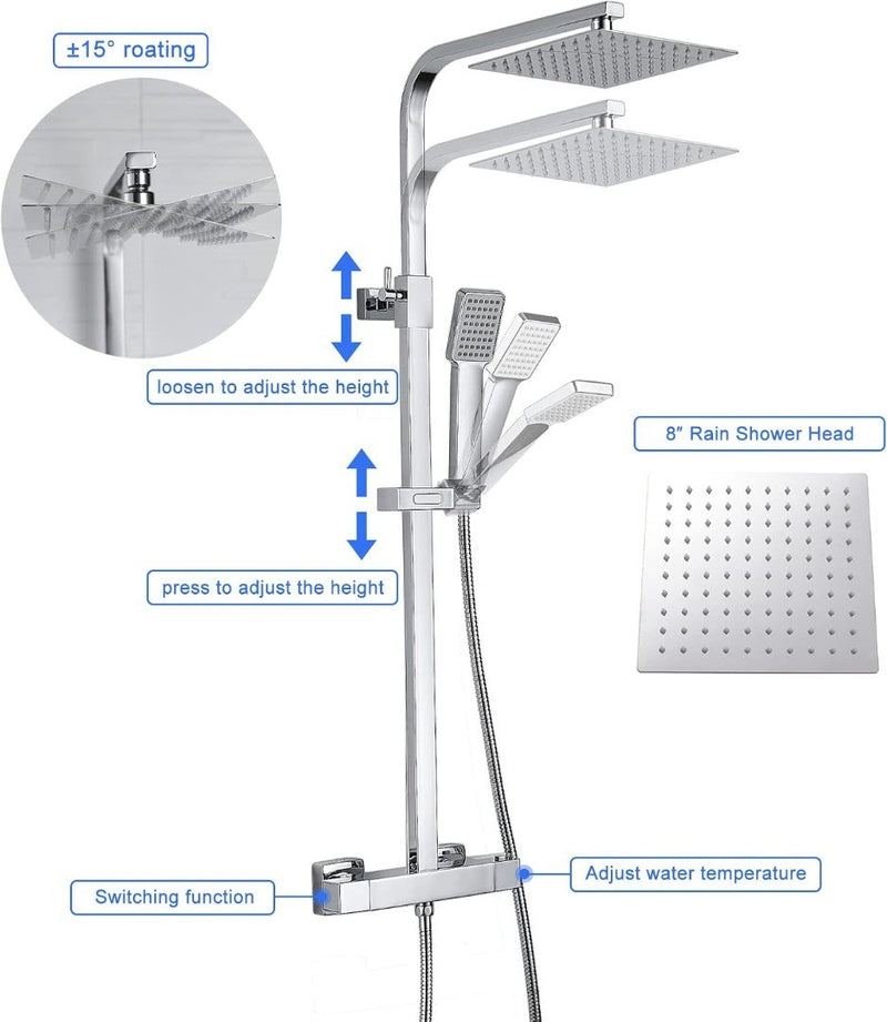 Thermostatic Mixer Shower Set Adjustable Chrome