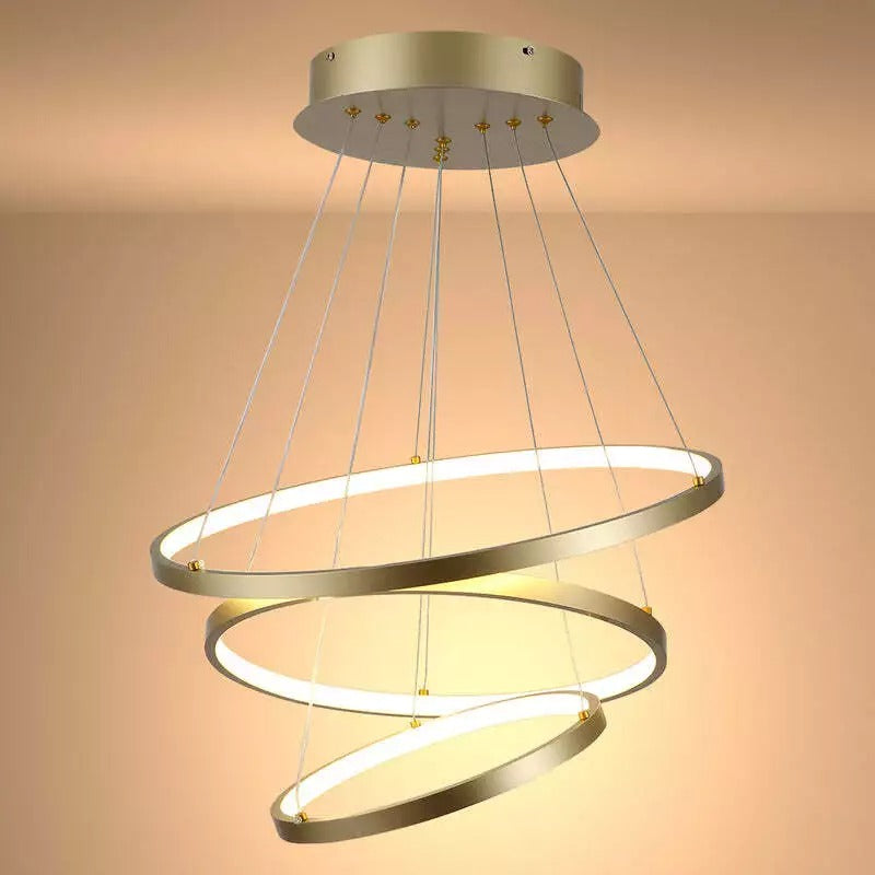 LED Triple Circle Gold Finishing Natural Modern Pendant Ceiling Light