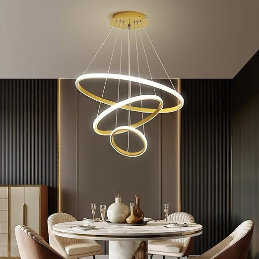 LED Triple Circle Gold Finishing Natural Modern Pendant Ceiling Light