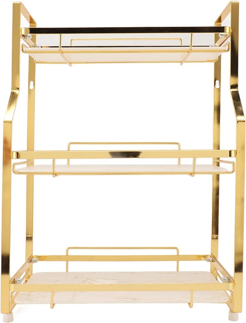 Modern Bathroom Cabinet 3 Tier White and Gold