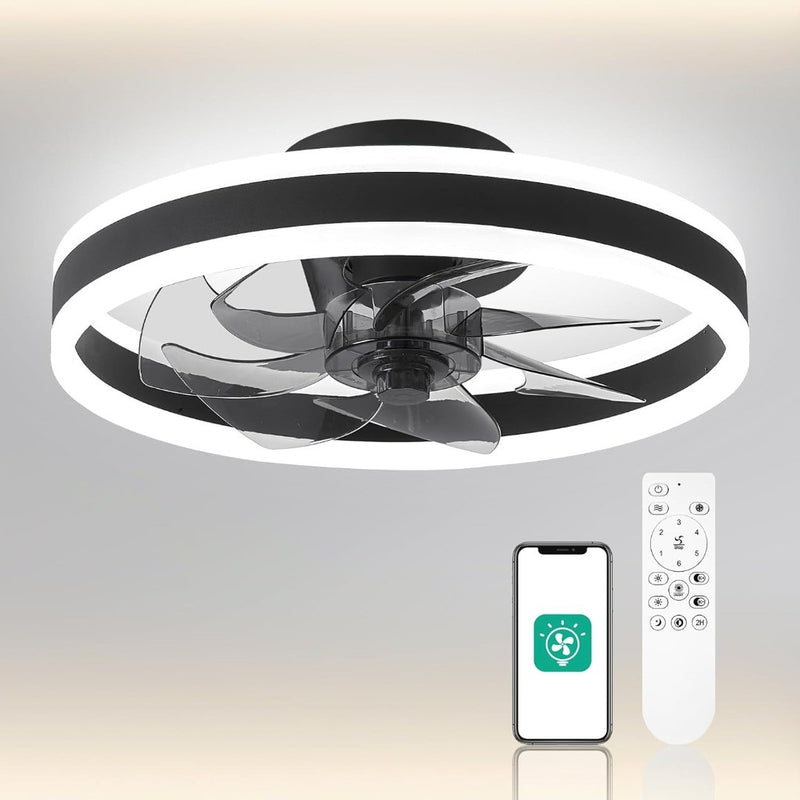 16 Inch Smart Ceiling Fans with Lights and Remote, Flush Mount Ceiling Fan