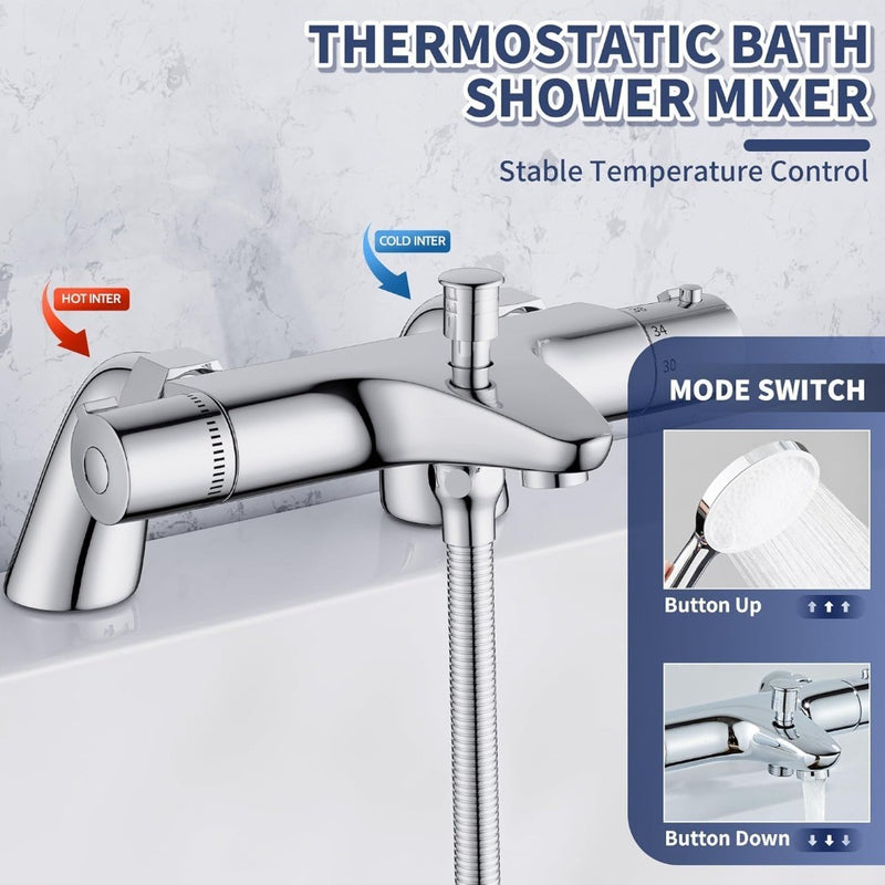 Thermostatic Bath Shower Mixer Tap Set Chrome