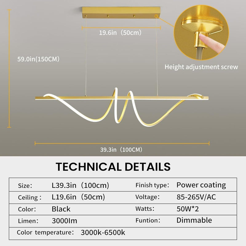 Chandelier Pendant Light 100cm Gold Wave