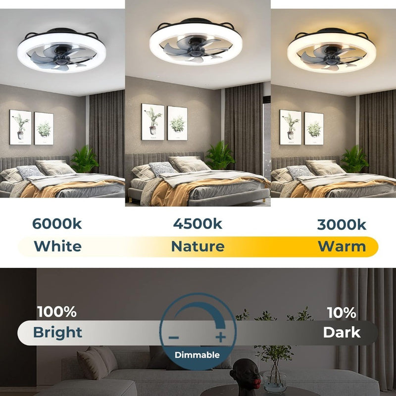 Smart Ceiling Fans with Lights, 20'' Low Profile Ceiling Fan with Remote and App