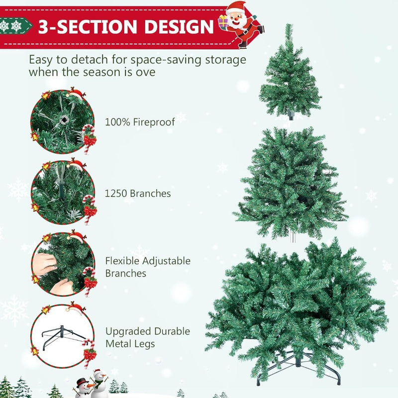 Artificial Christmas Tree 6' 1250Branch Tips 6 Different Decor