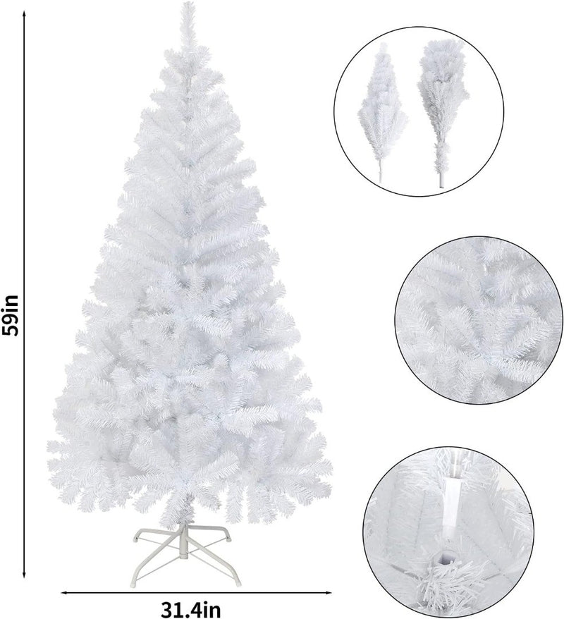 5ft Christmas Tree, White Artificial Christmas Tree with 450 Tips and Metal