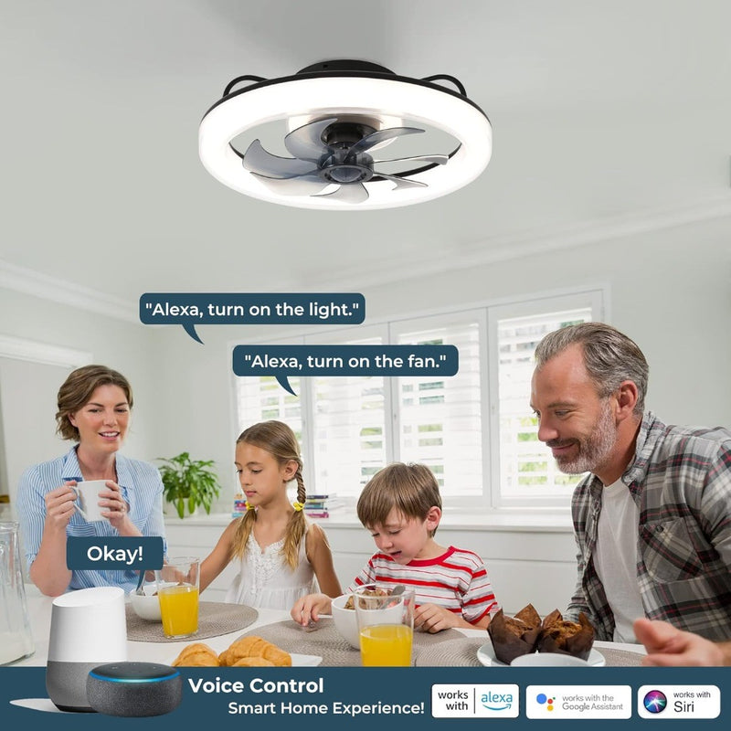 Smart Ceiling Fans with Lights, 20'' Low Profile Ceiling Fan with Remote and App