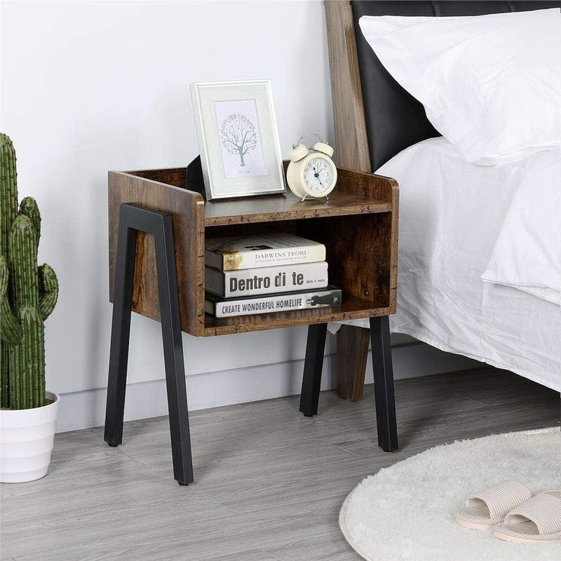 Bedside Tables- Set of 2  Industrial Nightstand  tables with Open Storage