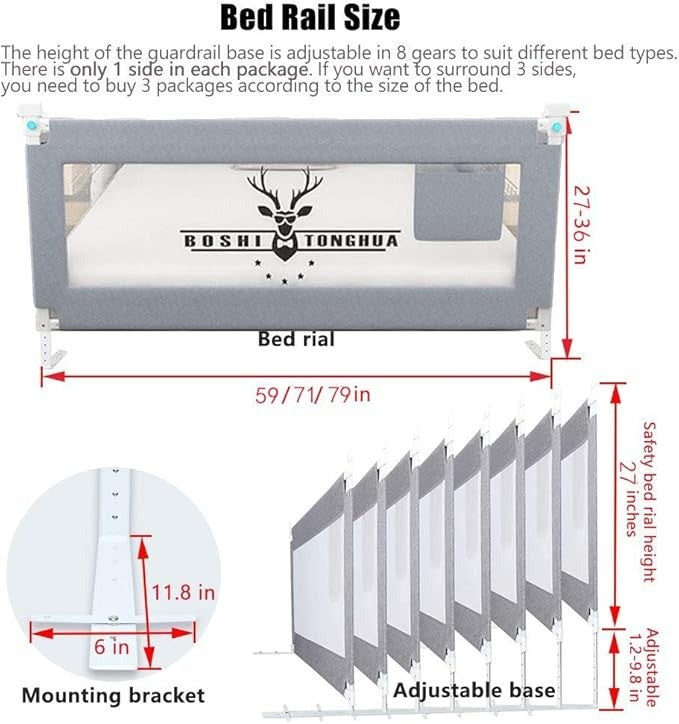 Toddlers Bed Rails Extra Long Swing Down Baby Bed Guards Fold Down Safety