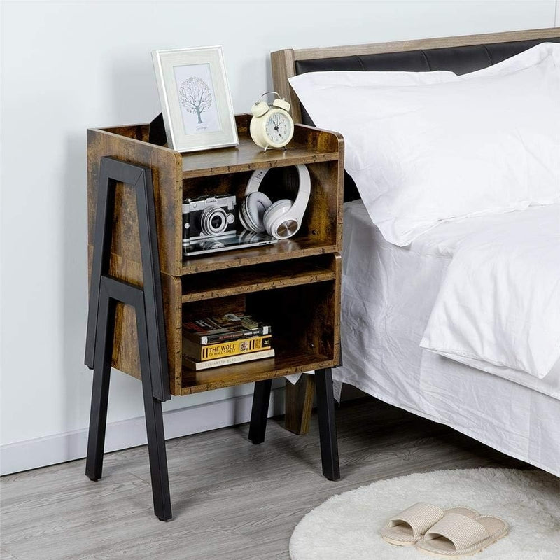 Bedside Tables- Set of 2  Industrial Nightstand  tables with Open Storage