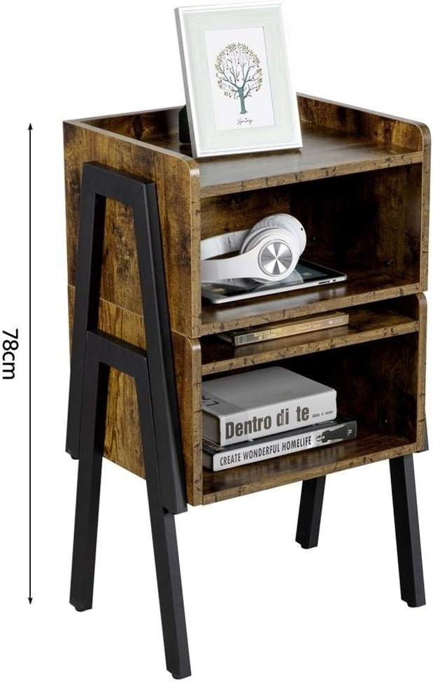 Bedside Tables- Set of 2  Industrial Nightstand  tables with Open Storage