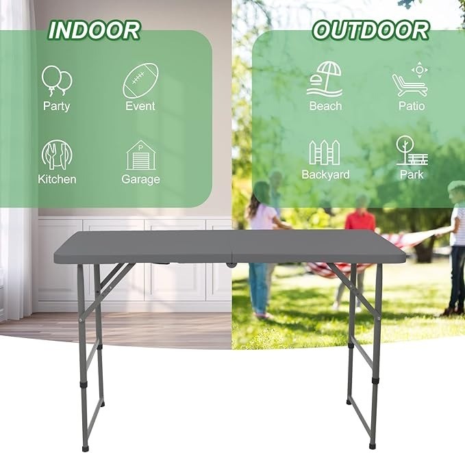 4ft Folding Table Sturdy Metal Frame GREY