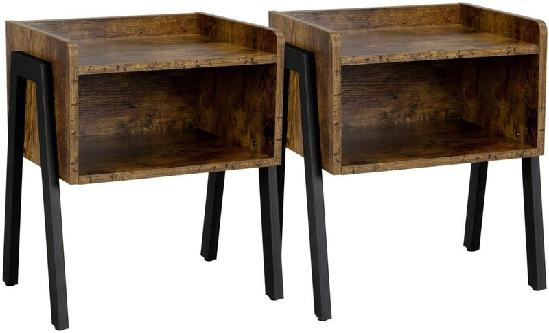 Bedside Tables- Set of 2  Industrial Nightstand  tables with Open Storage