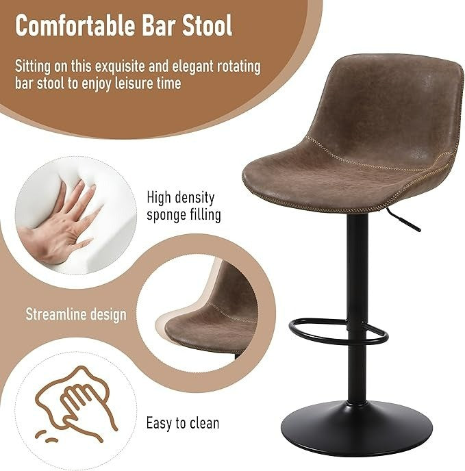 Swivel Bar Stool- Ermnois  Adjustable Counter Height Bar Chair with Back  Brown.