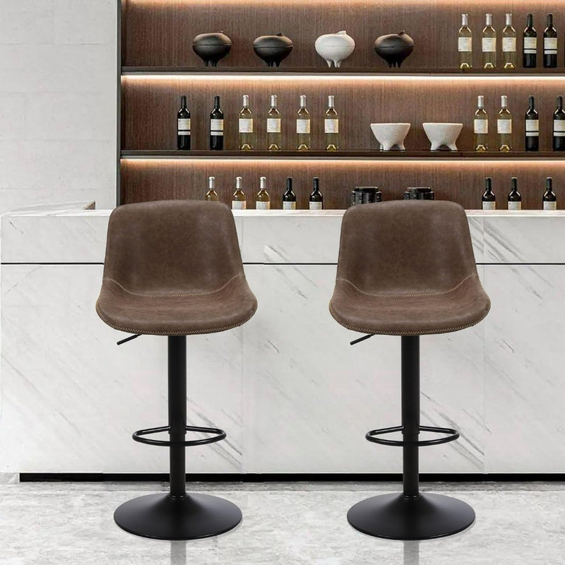 Swivel Bar Stool- Ermnois  Adjustable Counter Height Bar Chair with Back  Brown.