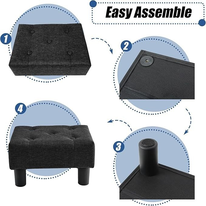 Small Footstool Ottoman Linen Foot Stool Ottoman Black