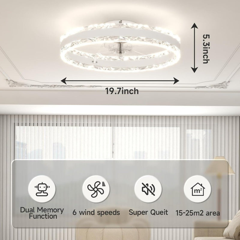 Ceiling Fans with Lights and Remote, 50cm Modern Smart LED