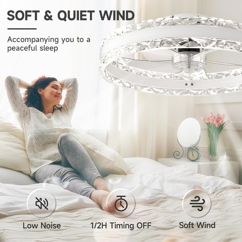 Ceiling Fans with Lights and Remote, 50cm Modern Smart LED