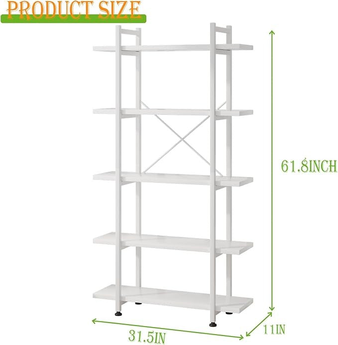 5 Tiers Bookshelf, Bookcase with Open Shelves, Floor Standing Book Shelf, Wooden