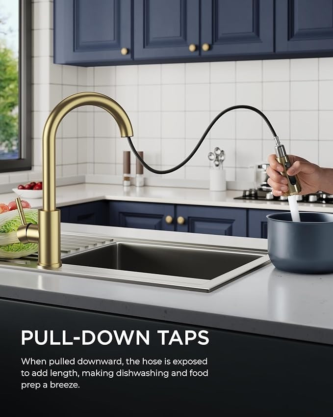 Kitchen Mixer Tap, Single Lever Kitchen Tap with Pull Out Sprayer, Swan Neck Kit