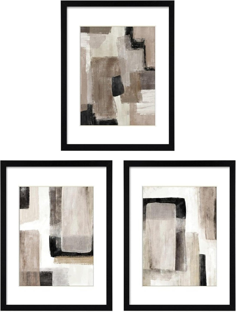 Framed Abstract Wall Art 3Pack 12x15" Black Frames Extra art Prints