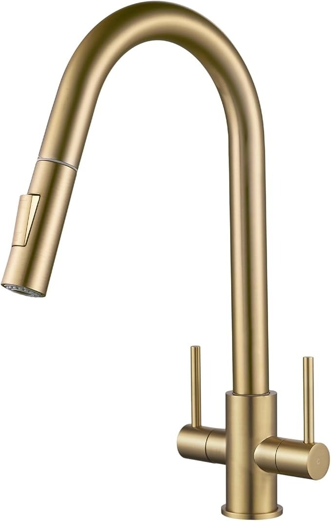 Kitchen Sink Mixer Tap with Pull Out Spray, NewEast Brushed Gold Kitchen Tap