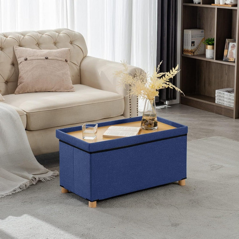 Ottoman Storage Box with Wood Legs Linen Storage Ottoman