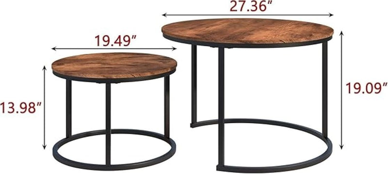 Round Coffee Tables Set of 2 Stacking End Side Tables with Sturdy Steel Metal