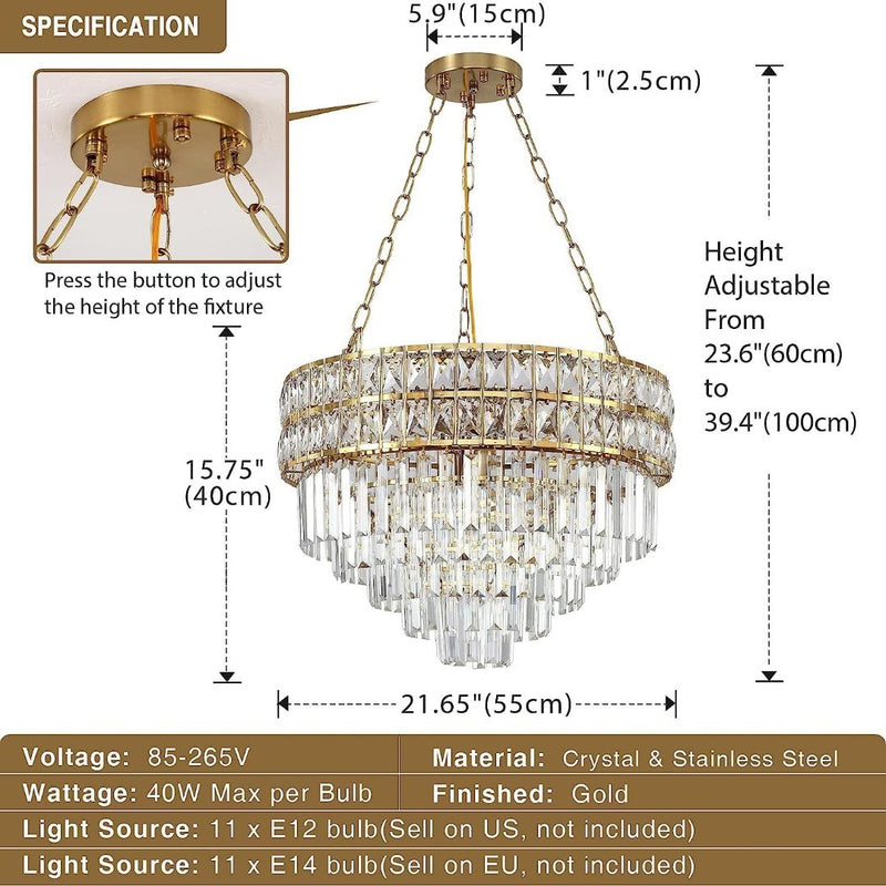 Modern Crystal Chandelier Light Gold Finish 55cm dia