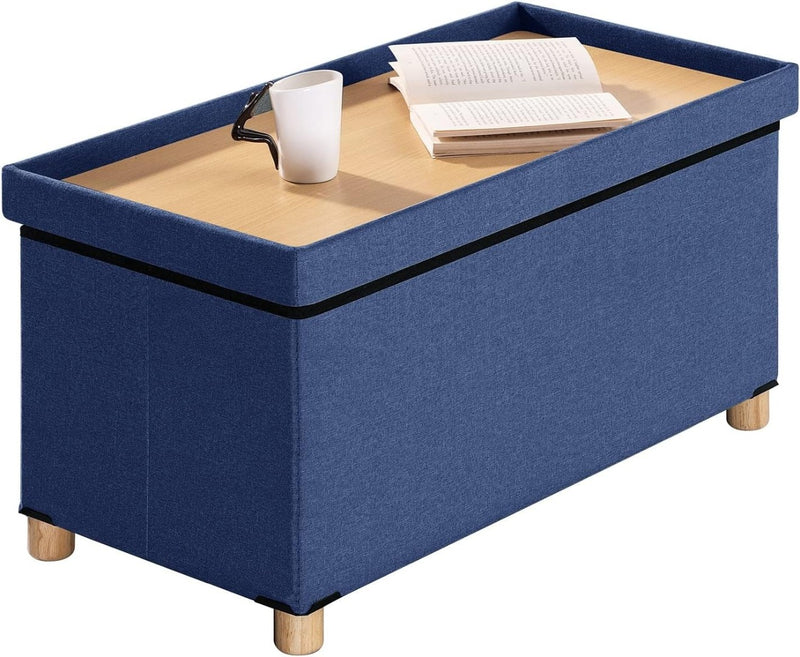 Ottoman Storage Box with Wood Legs Linen Storage Ottoman