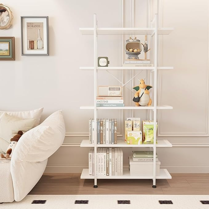 5 Tiers Bookshelf, Bookcase with Open Shelves, Floor Standing Book Shelf, Wooden