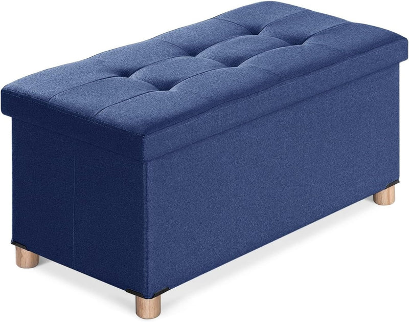 Ottoman Storage Box with Wood Legs Linen Storage Ottoman