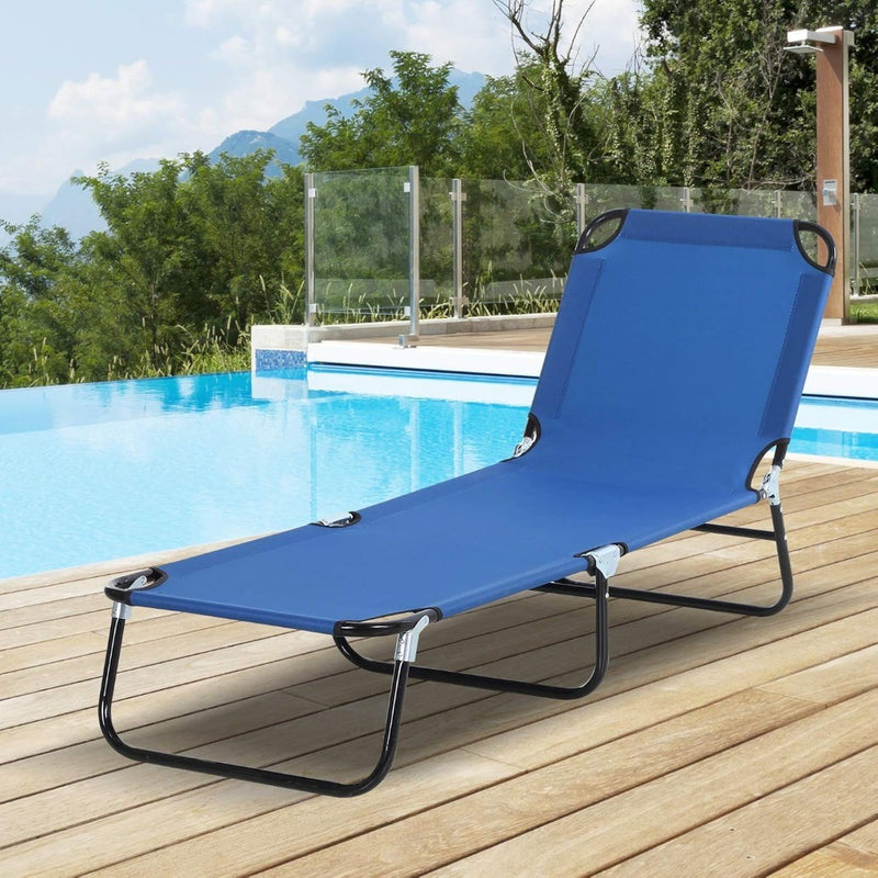 Foldable Sun Lounger with 5-Position Adjustable Backrest Blue