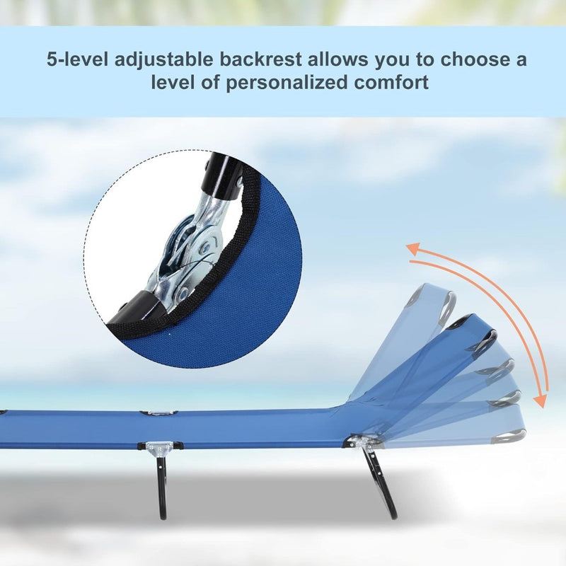 Foldable Sun Lounger with 5-Position Adjustable Backrest Blue