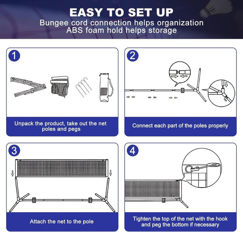 3m Badminton Net, Foldable Portable Height Adjustable Net